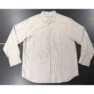 FieldMaster Shirt Large Cream Brown Beige Button Up Stripe Long Sleeve Men's